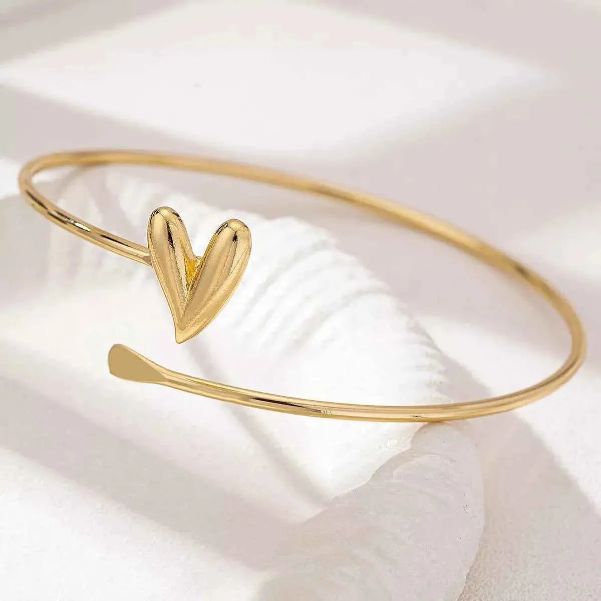 18K Gold-Plated Heart Adjustable Open Bracelet