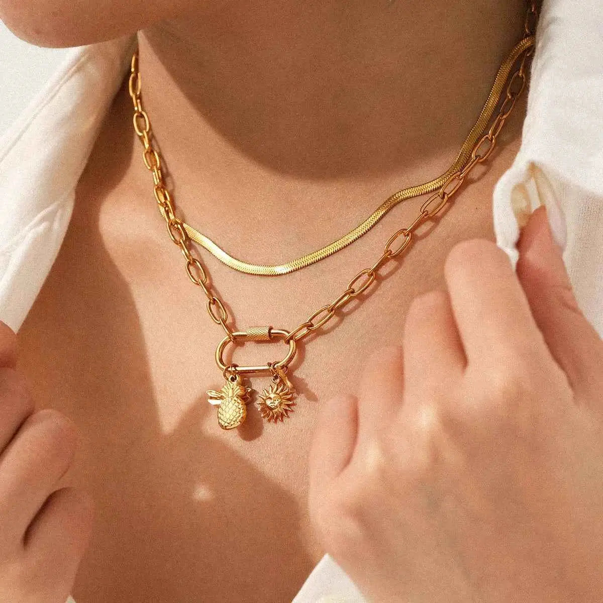 18K Gold-Plated Lock Chain Necklace