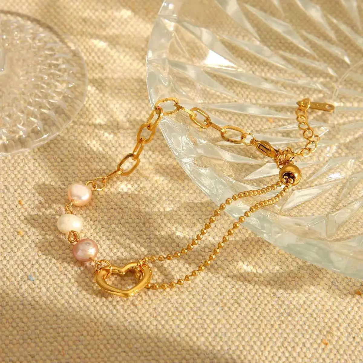 18K Gold-Plated Heart Pearl Bracelet