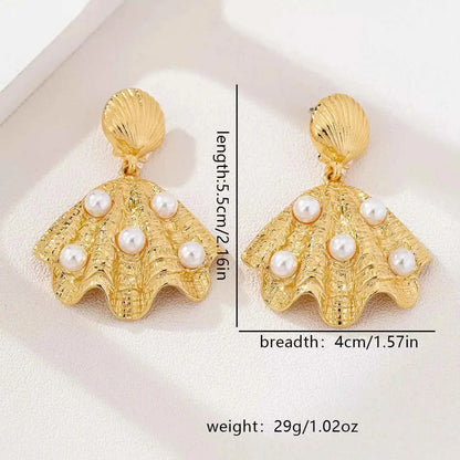 18K Gold-Plated Shell Pearl Drop Earrings