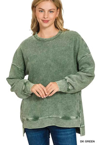 Full Size Plus Size Acid Washed Sweatshirt - Hi-Low Double Ribbed for Trendy Comfort