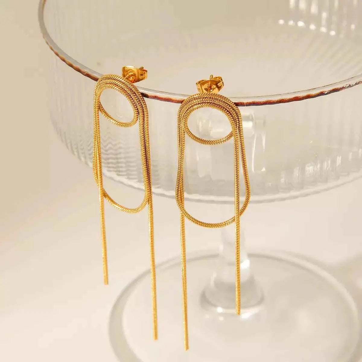 18K Gold-Plated Hoop Chain Earrings