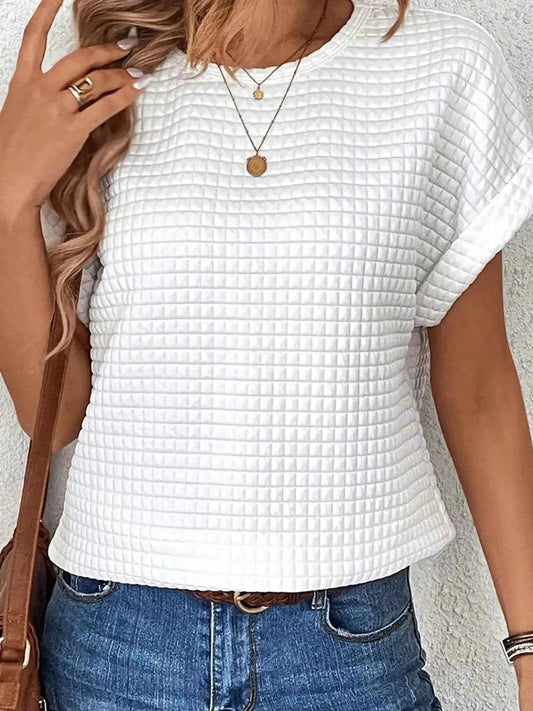 Plus Size Textured Round Neck Short Sleeve Top