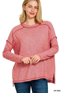 Full Size Plus Size Hi-Low Tee in Melange Hacci with Exposed Seam