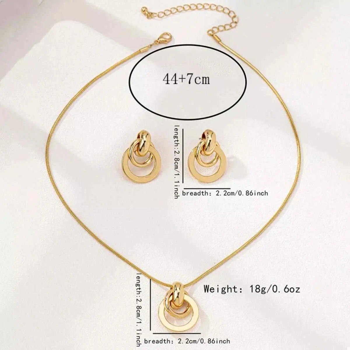 18K Gold-Plated Earrings and Pendant Necklace Jewelry Set