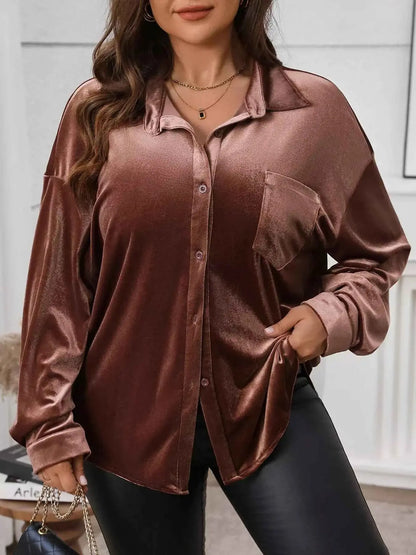 Plus Size Button-Down Long Sleeve Oversized Shirt