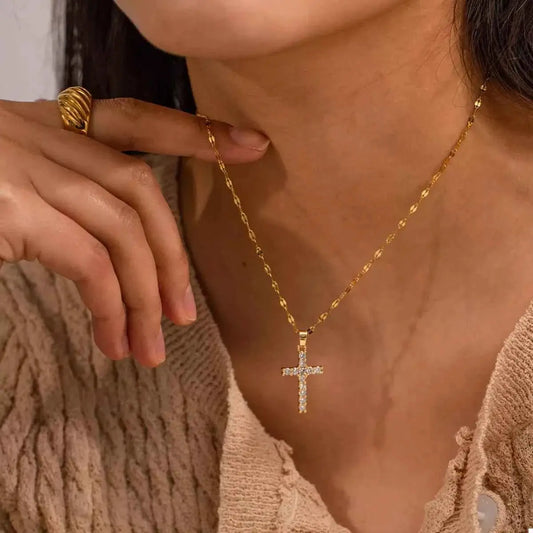 18K Gold-Plated Cross Pendant Necklace