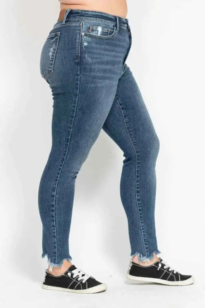Judy Blue Plus Size High Waist Skinny with Destroy & Shark Bit Hem
