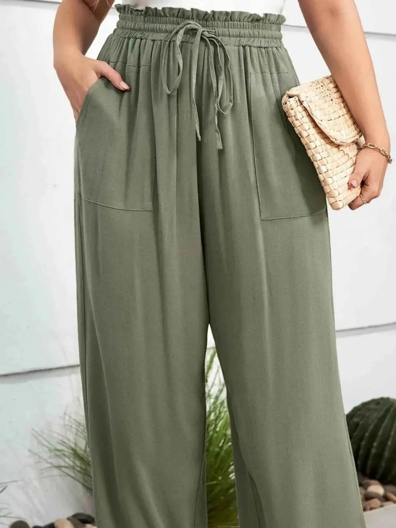Plus Size High Waist Wide Leg Drawstring Pants
