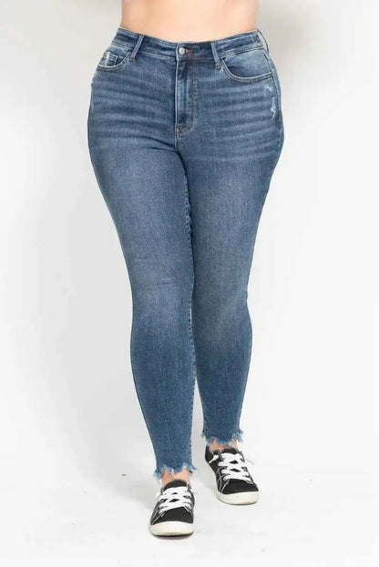 Judy Blue Plus Size High Waist Skinny with Destroy & Shark Bit Hem