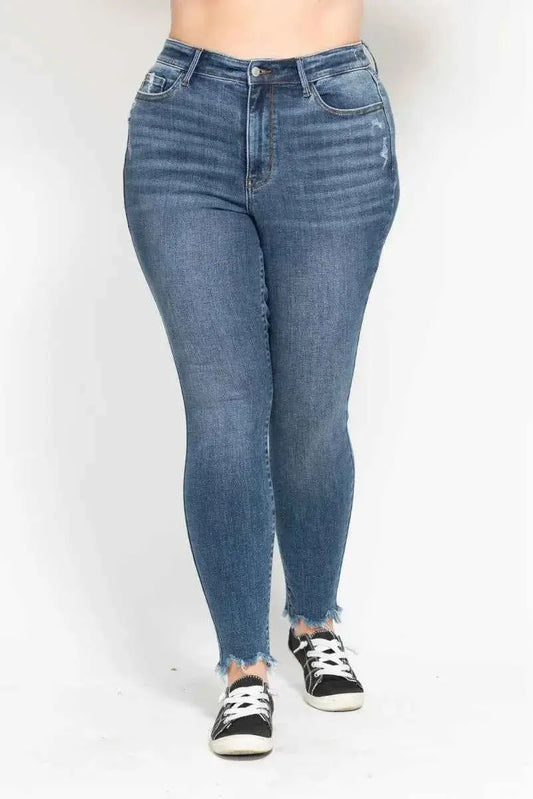 Judy Blue Plus Size High Waist Skinny with Destroy & Shark Bit Hem