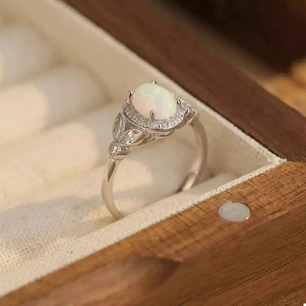 Moonstone 925 Sterling Silver Zircon Round Ring
