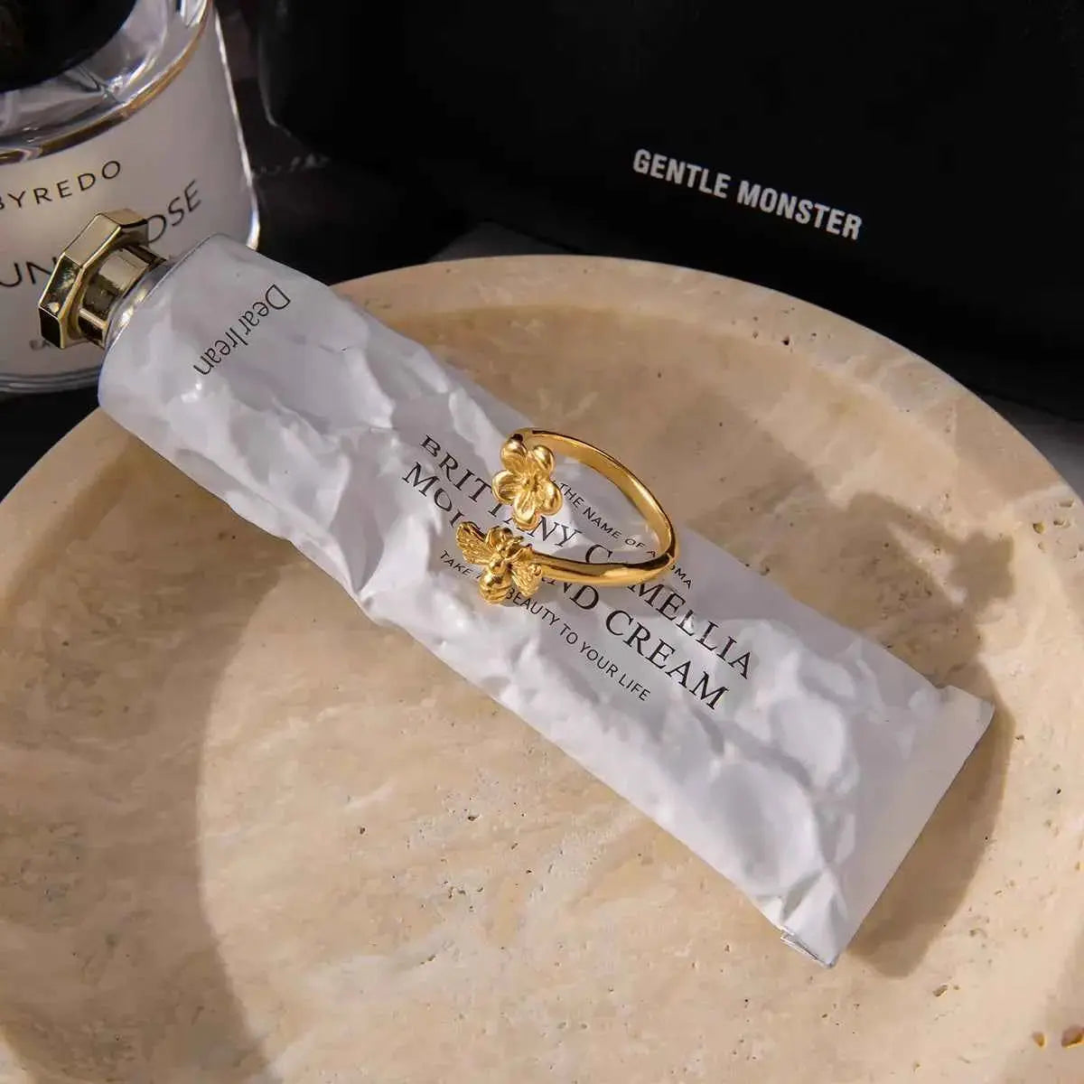 18K Gold-Plated Flower Bee Open Ring