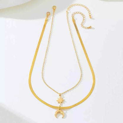 2 Piece 18K Gold-Plated Moon & Star Necklace