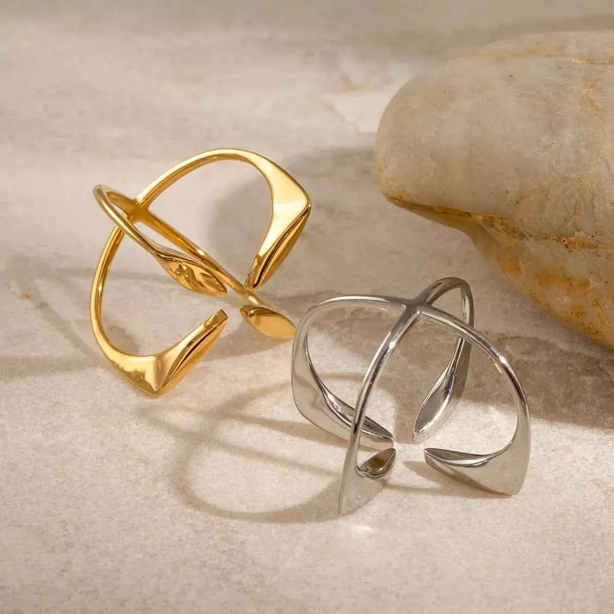 Stainless Steel Crisscross Open Ring