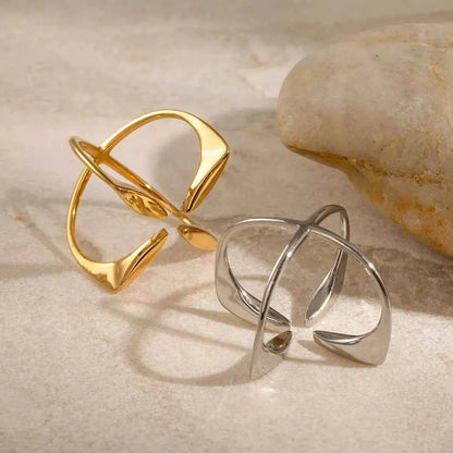 Stainless Steel Crisscross Open Ring