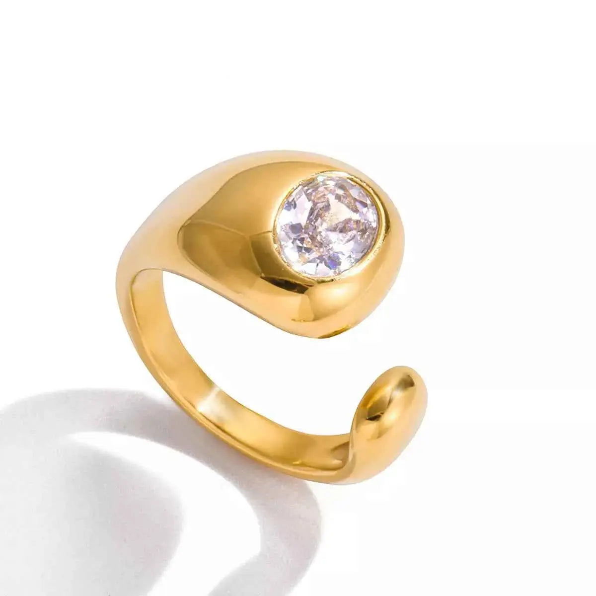 18K Gold-Plated Rhinestone Open Ring