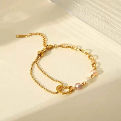 18K Gold-Plated Heart Pearl Bracelet