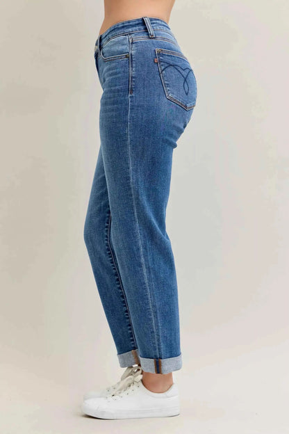 Judy Blue Full Size Mid Rise BF Classic Cuffed Jeans Plus Size