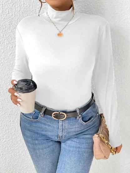 Plus Size Long Sleeve Fitted Turtleneck T-Shirt