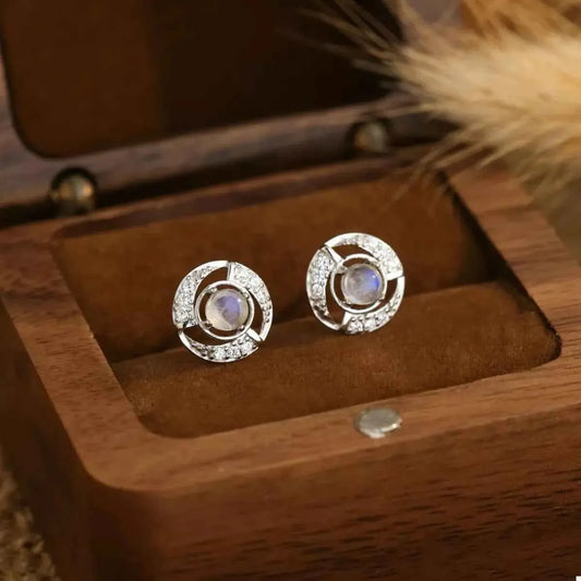 925 Sterling Silver Moonstone Stud Earrings