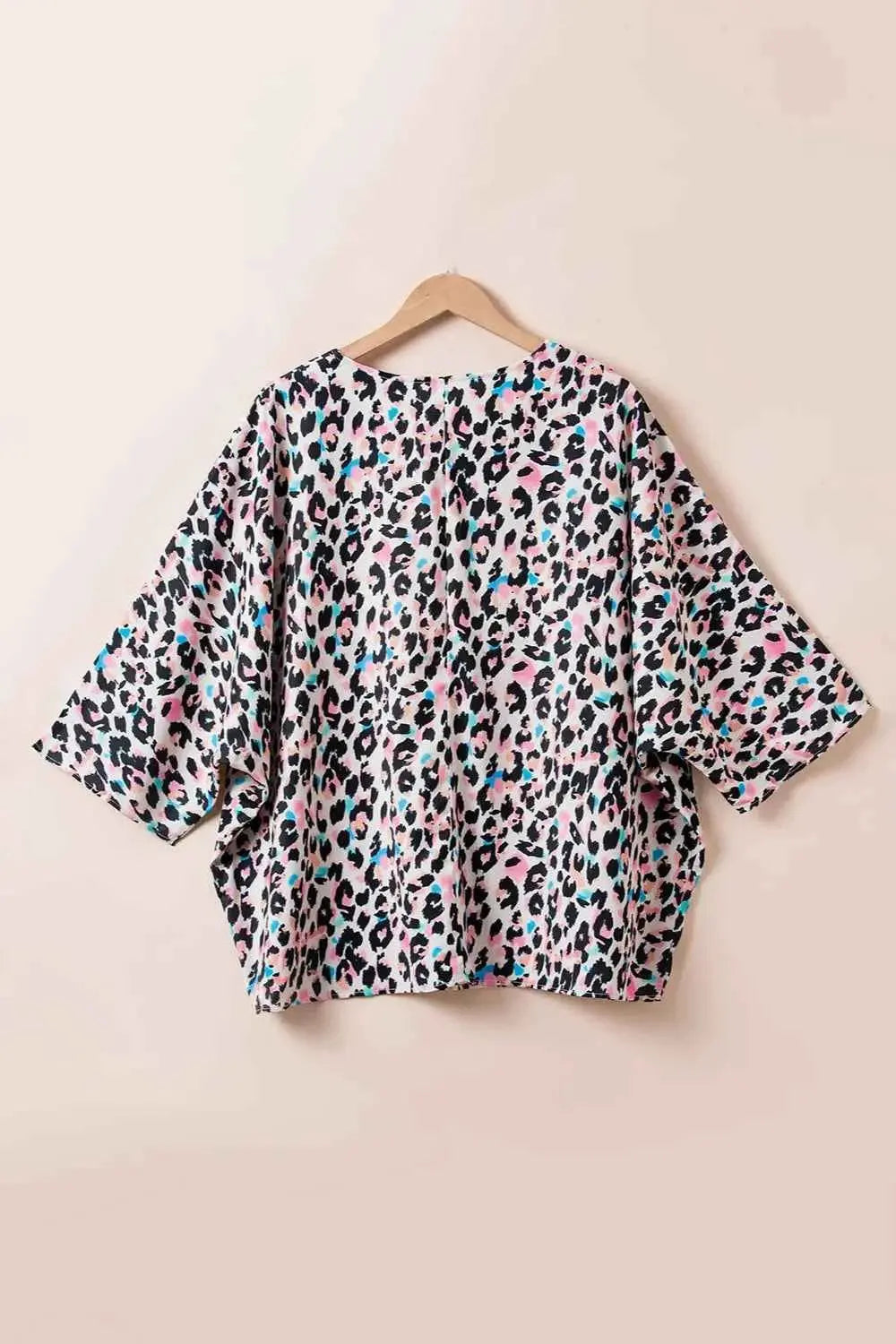 Plus Size Leopard V-Neck Three-Quarter Sleeve Blouse