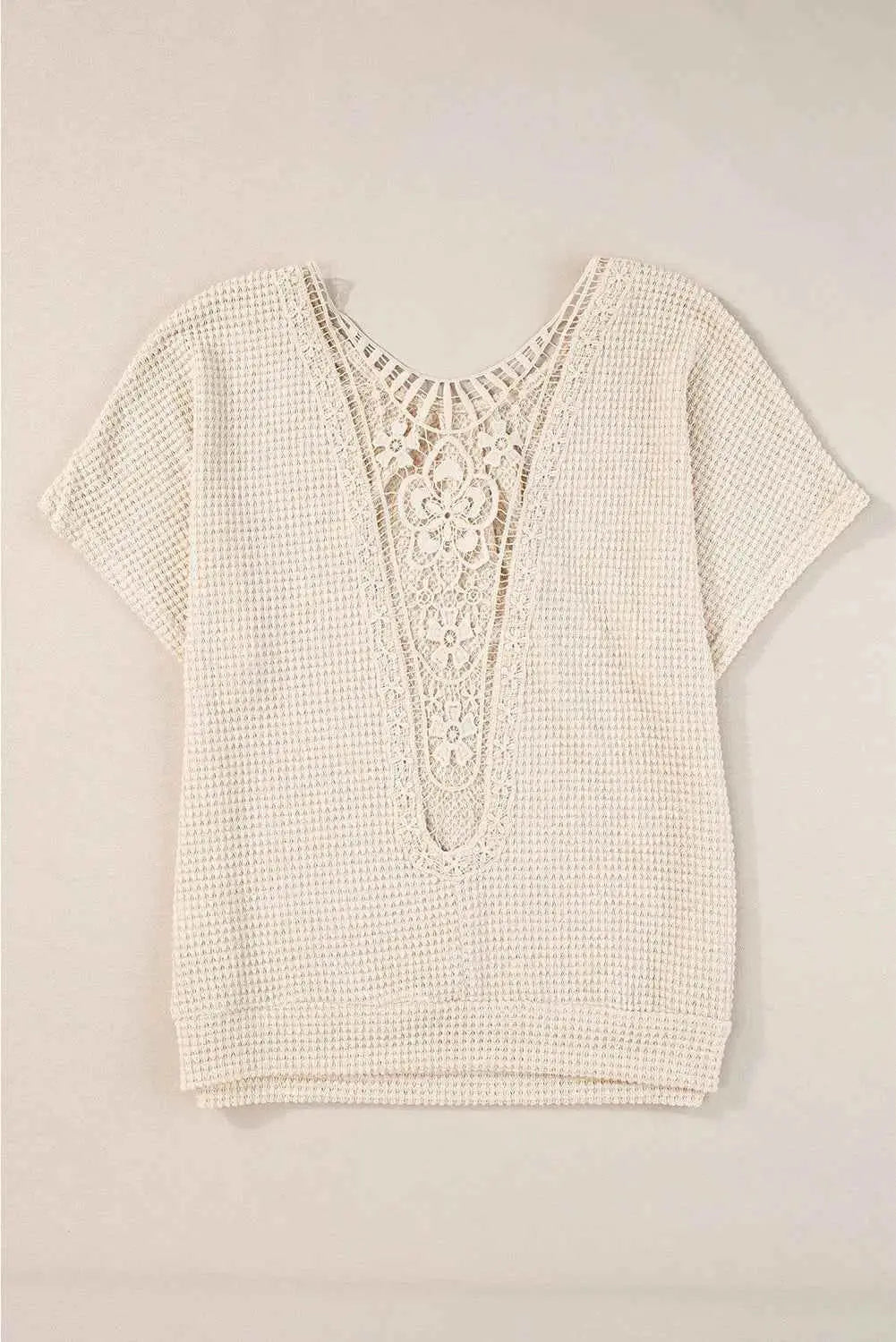 Plus Size Textured Lace Round Neck Short Sleeve T-Shirt