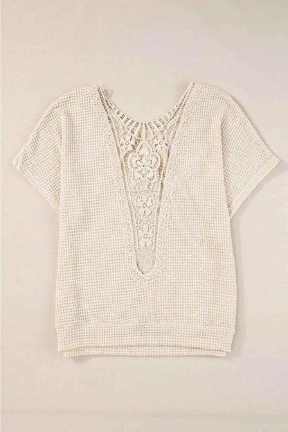 Plus Size Textured Lace Round Neck Short Sleeve T-Shirt