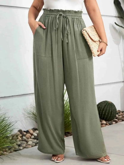 Plus Size High Waist Wide Leg Drawstring Pants