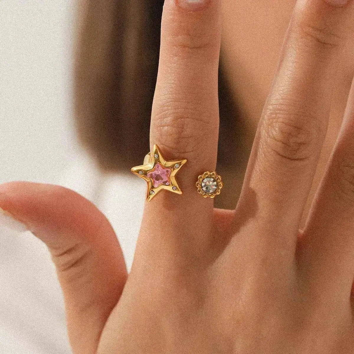 18K Gold-Plated Zircon Star Open Ring