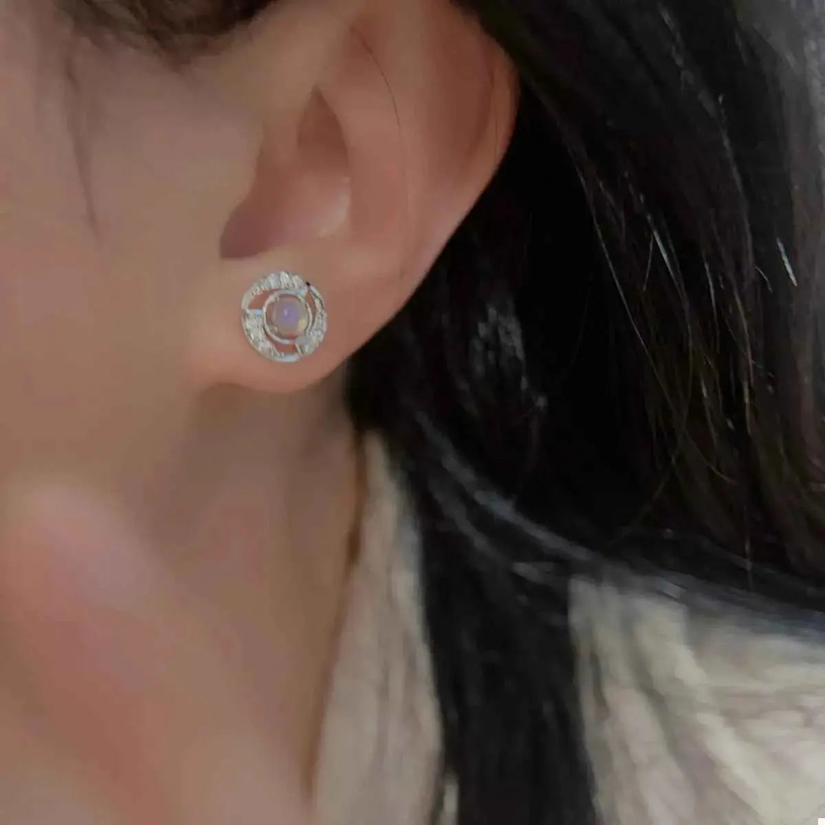 925 Sterling Silver Moonstone Stud Earrings