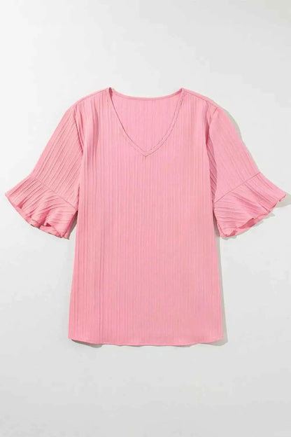 Plus Size V-Neck Half Sleeve Blouse