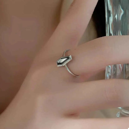 925 Sterling Silver Black Agate Geometric Ring
