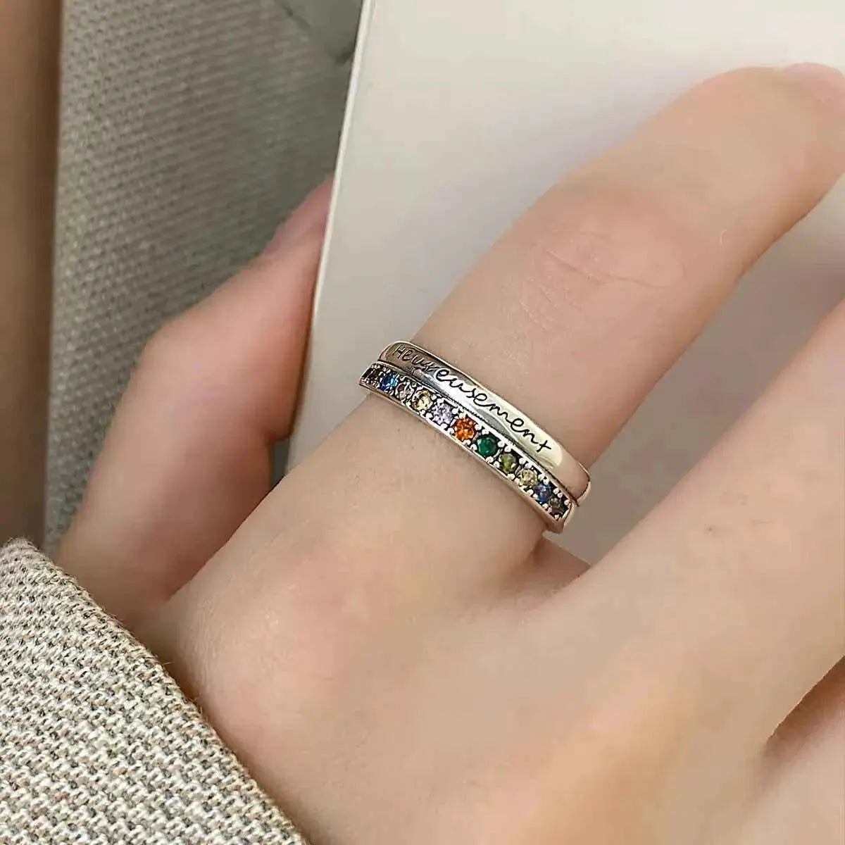 925 Sterling Silver Rhinestone Open Ring