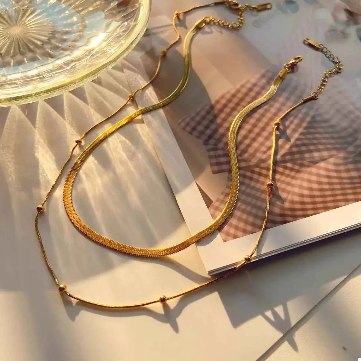 2 Piece 18K Gold-Plated Chain Necklace
