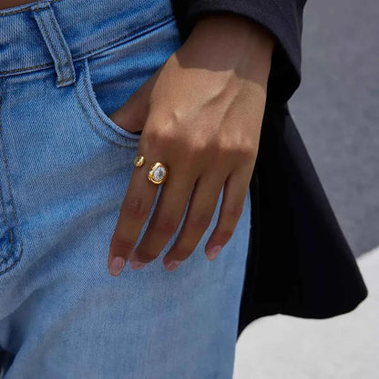 18K Gold-Plated Rhinestone Open Ring