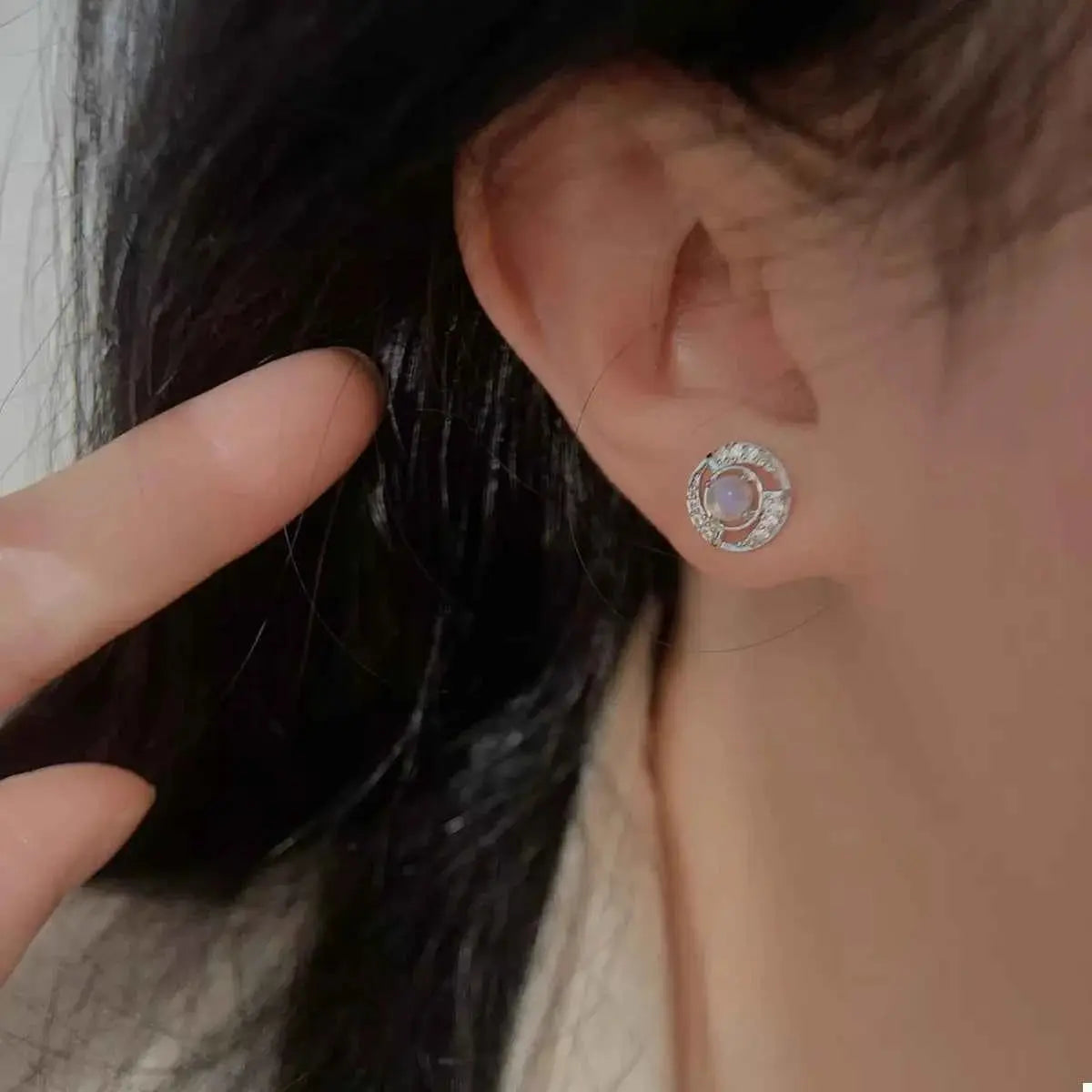 925 Sterling Silver Moonstone Stud Earrings
