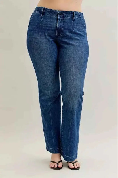 Judy Blue Full Size Mid Rise Bootcut Jeans with Welt Pockets Plus Size