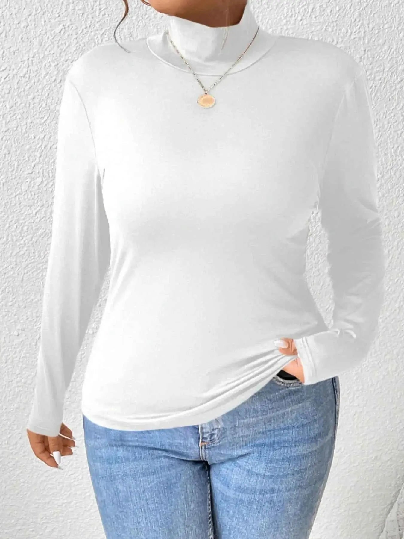 Plus Size Long Sleeve Fitted Turtleneck T-Shirt