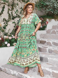 Plus Size Floral Tie Neck Flutter Sleeve Maxi Dress
