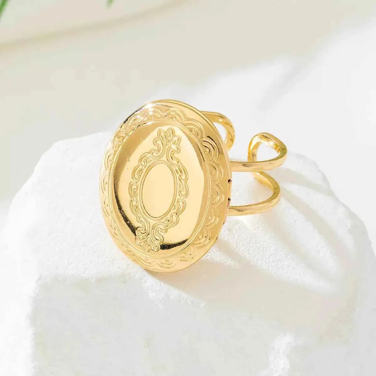18K Gold-Plated Open Engraved Ring
