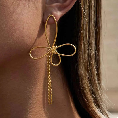 18K Gold-Plated Tassel Bow Earrings