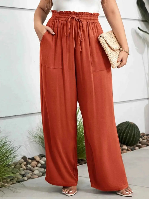Plus Size High Waist Wide Leg Drawstring Pants