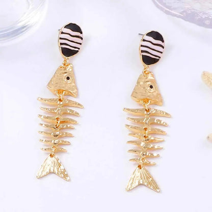 Striped Fishbone Drop Earrings
