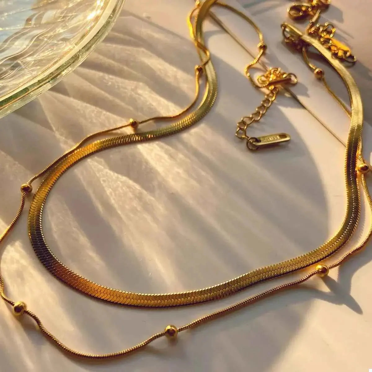 2 Piece 18K Gold-Plated Chain Necklace