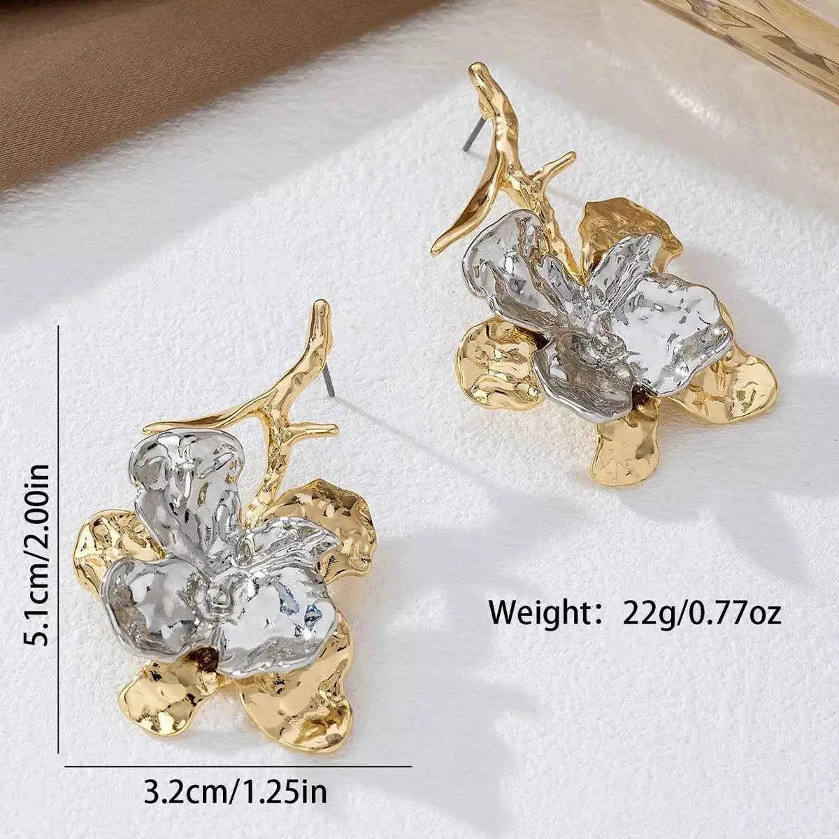 Stainless Steel Flower Statement Drop Earrings