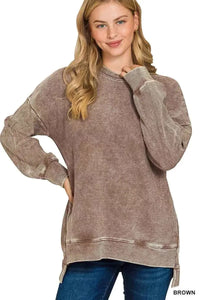 Full Size Plus Size Acid Washed Sweatshirt – Trendy Hi-Low Style for Women