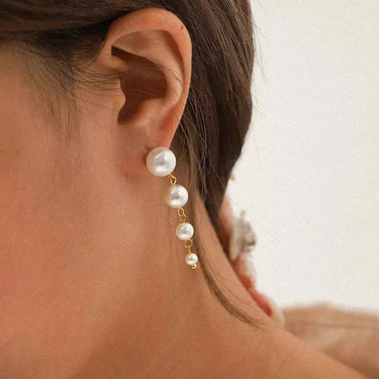 Synthetic Pearl Drop Chain Earrings with Gold Accents