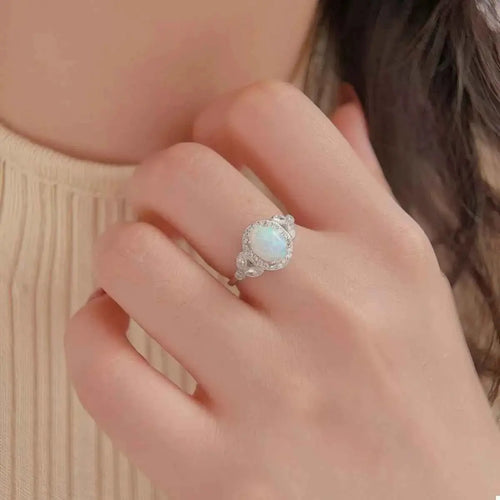 Moonstone 925 Sterling Silver Zircon Round Ring