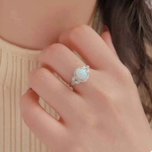 Moonstone 925 Sterling Silver Zircon Round Ring